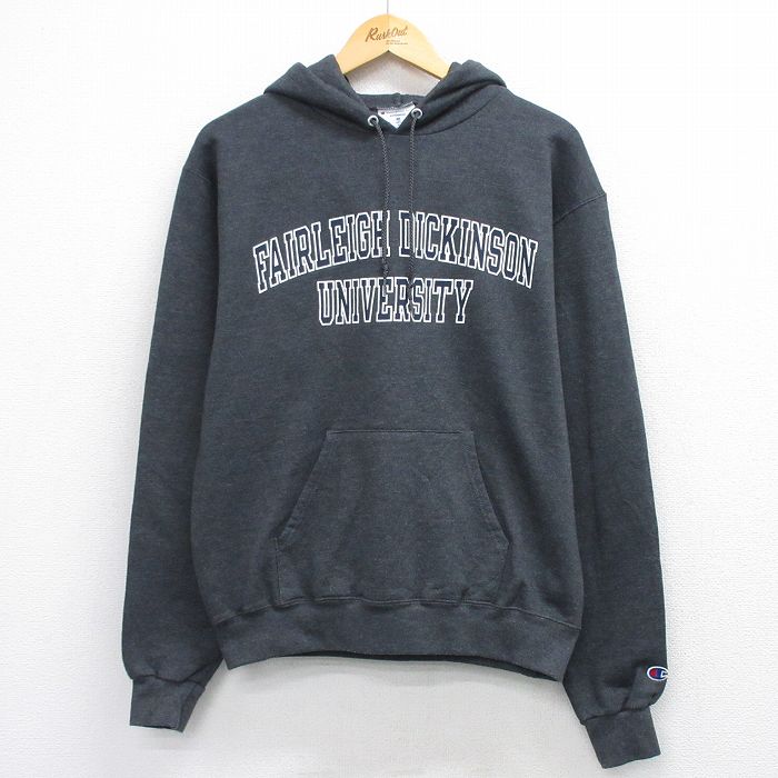 古着 チャンピオン Champion パーカー スウェット フーディー メンズ FAIRLEIGH DICKINSON 濃グレー 霜降り アメカジ ストリート カジュアル 26mar30