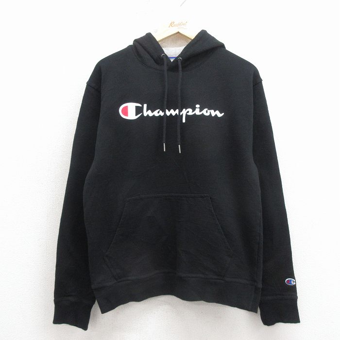 乐天商城 - 【中古】古着 チャンピオン champion 長袖 スウェット パーカー メンズ ビッグロゴ 黒 26mar30