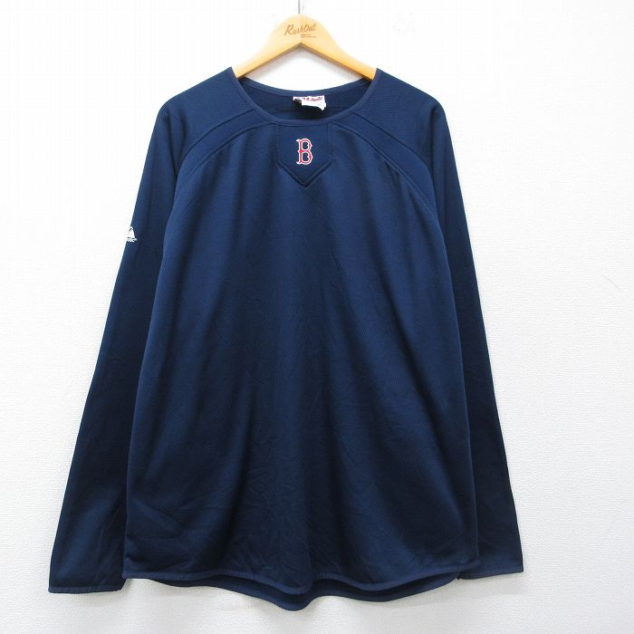 Other - 【中古】古着 マジェスティック 長袖Tシャツ メンズ MLB アトランタブレーブス ラグラン クルーネック メッシュ地 紺 大きいサイズ ロング丈 ベースボール アメカジ ストリート 26mar31