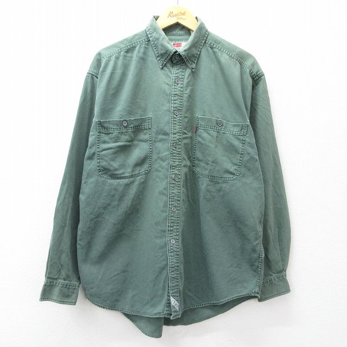 【中古】古着 リーバイス 00s 長袖シャツ メンズ 緑 Levis コットン ボタンダウン ビッグシルエット アメカジ ストリート カジュアル きれいめ ヴィンテージ 26apr01