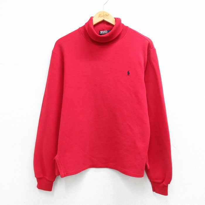 樂天商城 - 【中古】古着 ラルフローレン 長袖 ビンテージ ブランド Tシャツ メンズ 90年代 90s ワンポイントロゴ 鹿の子 コットン タートルネック ハイネック USA製 赤【spe】 26apr02