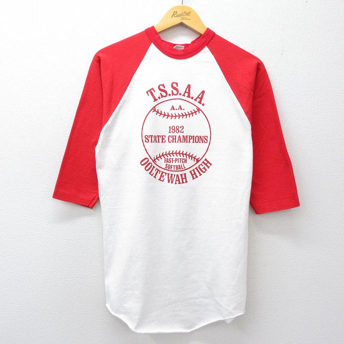 樂天商城 - 【中古】古着 ラッセル 7分袖 ビンテージ Tシャツ メンズ 80年代 80s ソフトボール ラグラン クルーネック 白他【spe】 26apr02