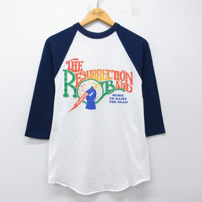Long-Sleeved - 【中古】古着 00s ロックバンド Tシャツ メンズ ラグラン 7分袖 RESURRECTION BAND 白 クルーネック アメカジ ストリート カジュアル きれいめ 26apr02