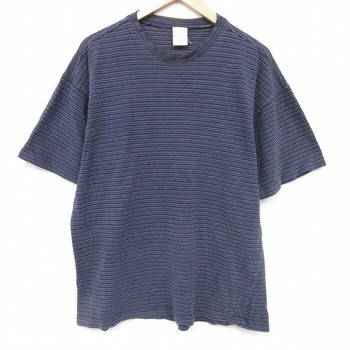 乐天商城 - 【中古】古着 オールドネイビー 半袖 ビンテージ Tシャツ メンズ 00年代 00s コットン クルーネック 紺 ボーダー【spe】 26apr02