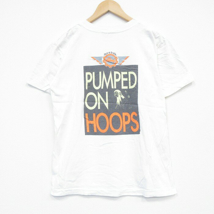 Rakuten - 【中古】古着 リーボック 90s ヴィンテージ半袖Tシャツ メンズ 白 Reebok HOOPS クルーネック USA製 コットン アメカジ ストリート カジュアル きれいめ 26apr02