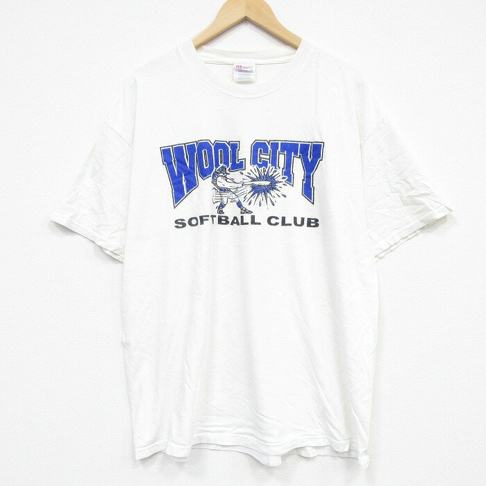 STREET - 【中古】古着 ヘインズ 90s 半袖Tシャツ メンズ ヴィンテージ 白 ソフトボールプリント コットン クルーネック アメカジ ストリート カジュアル きれいめ レトロ 26apr02