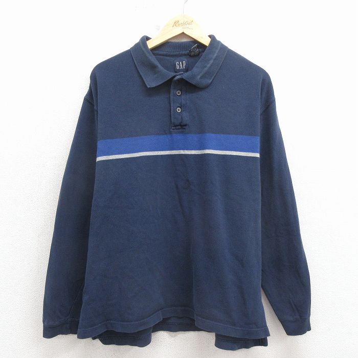 【中古】古着 ギャップ 00s ポロシャツ メンズ 長袖 紺 ネイビー GAP コットン 大きいサイズ ビッグシルエット アメカジ ストリート カジュアル きれいめ 26apr03