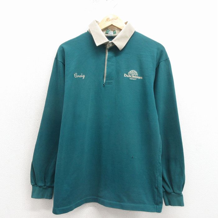 乐天商城 - 【中古】古着 長袖 ラガー シャツ メンズ 90年代 90s Dutchtown コットン USA製 青緑 26apr03
