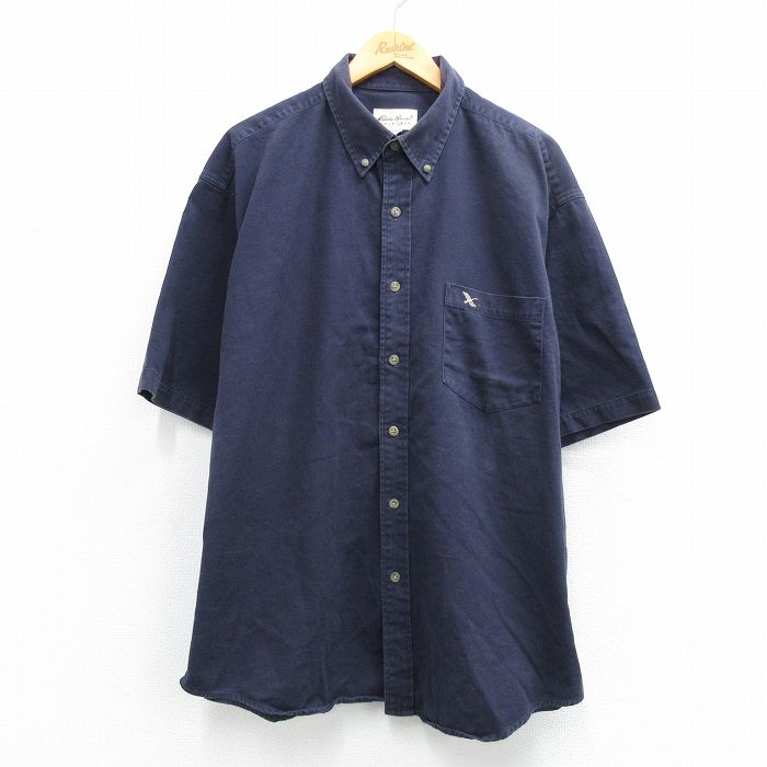 乐天商城 - 【中古】古着 エディーバウアー 半袖 シャツ メンズ 00年代 00s 大きいサイズ ロング丈 コットン ボタンダウン 紺 26apr03