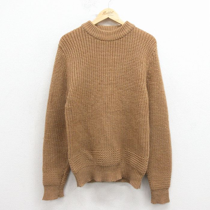 Crew Neck - 【中古】古着 80s 長袖セーター ニット メンズ 無地 茶色 クルーネック アクリル 80年代 ヴィンテージ アメカジ ストリート カジュアル きれいめ レトロ オールド 26apr03