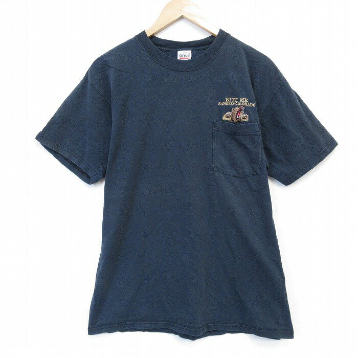 樂天商城 - 【中古】古着 半袖 ビンテージ Tシャツ メンズ 00年代 00s クマ 胸ポケット付き コットン クルーネック 黒 26apr03