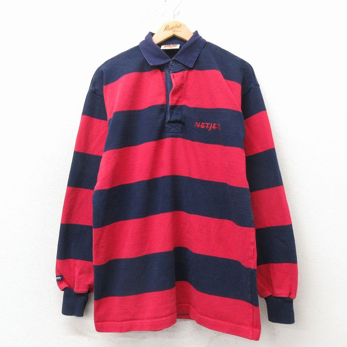 乐天商城 - 【中古】古着 バーバリアン 長袖 ラガー シャツ メンズ 90年代 90s NETJETS コットン カナダ製 赤他 ボーダー【spe】 26apr04