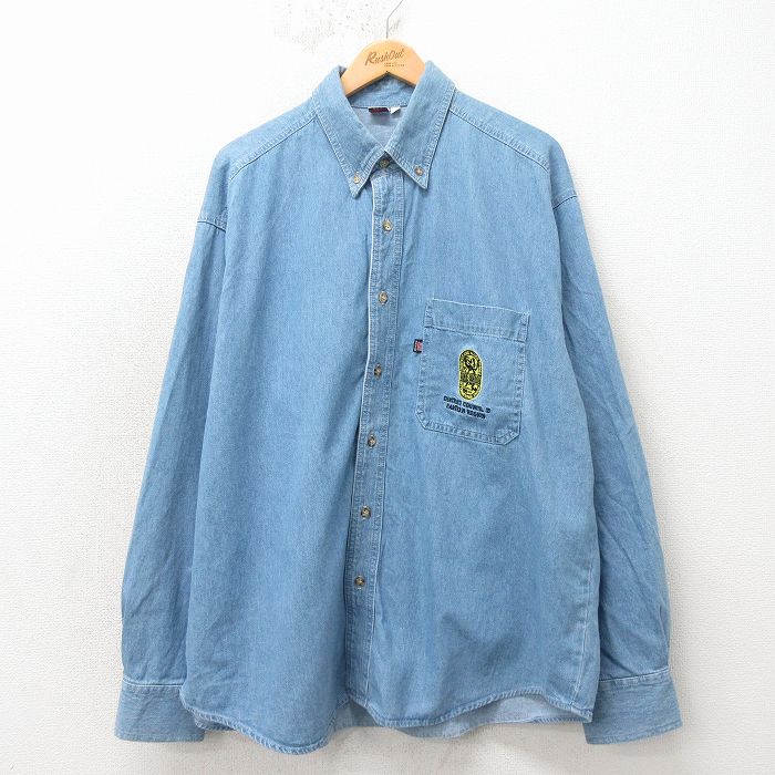 【中古】古着 90s ボタンダウン長袖シャツ メンズ 薄紺 ワンユニオン USA製 コットン ビッグシルエット 大きいサイズ アメカジ ストリート カジュアル きれいめ 26apr04