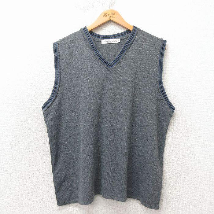 V-Neck - 【中古】古着 90s ニット セーター メンズ Lサイズ グレー霜降り アクリル Vネック USA製 ヴィンテージ カレッジ アメカジ ストリート カジュアル きれいめ 26apr04