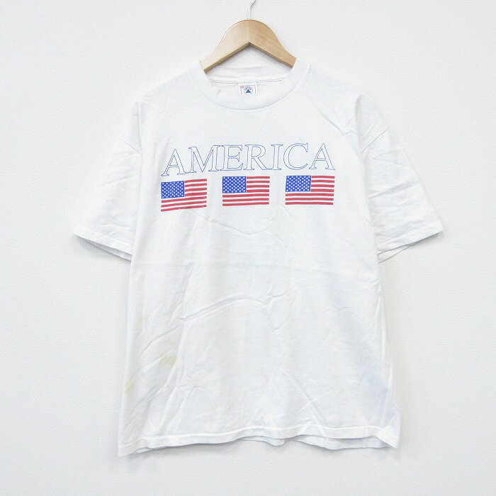 樂天商城 - 【中古】古着 半袖 ビンテージ Tシャツ メンズ 90年代 90s アメリカ 星条旗 コットン クルーネック USA製 白 26apr04