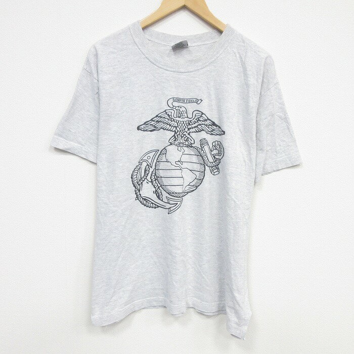 【中古】古着 90s ヴィンテージ 半袖Tシャツ メンズ 90年代 ミリタリー クルーネック USA製 薄グレー 霜降り コットン アメカジ ストリート カジュアル 26apr04