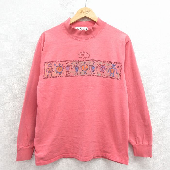 Rakuten - 【中古】古着 00s 長袖Tシャツ メンズ Lサイズ ピンク モックネック ハイネック コットン 民族柄 ヴィンテージ アメカジ ストリート カジュアル きれいめ レトロ 26apr06