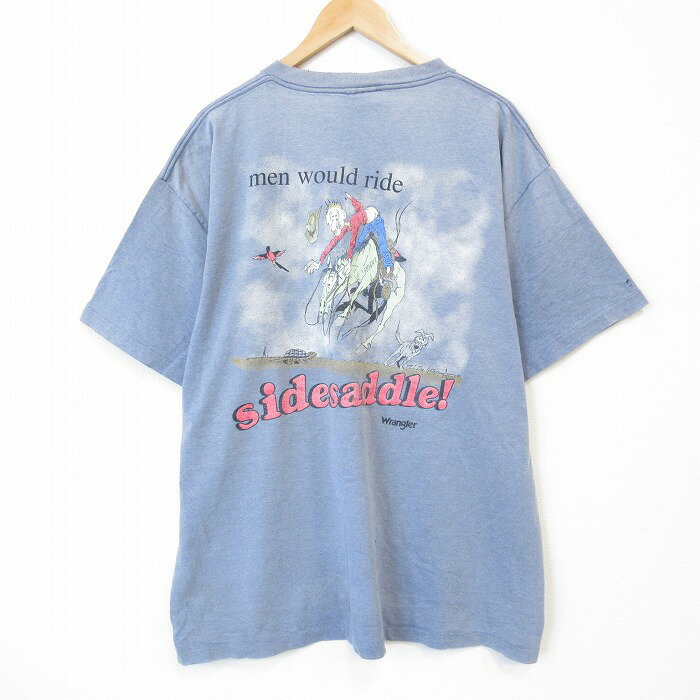 STREET - 【中古】古着 ラングラー 90s 半袖Tシャツ メンズ USA製 薄紺 霜降り コットン クルーネック 大きいサイズ ビッグシルエット アメカジ ストリート カジュアル【spe】 26apr06