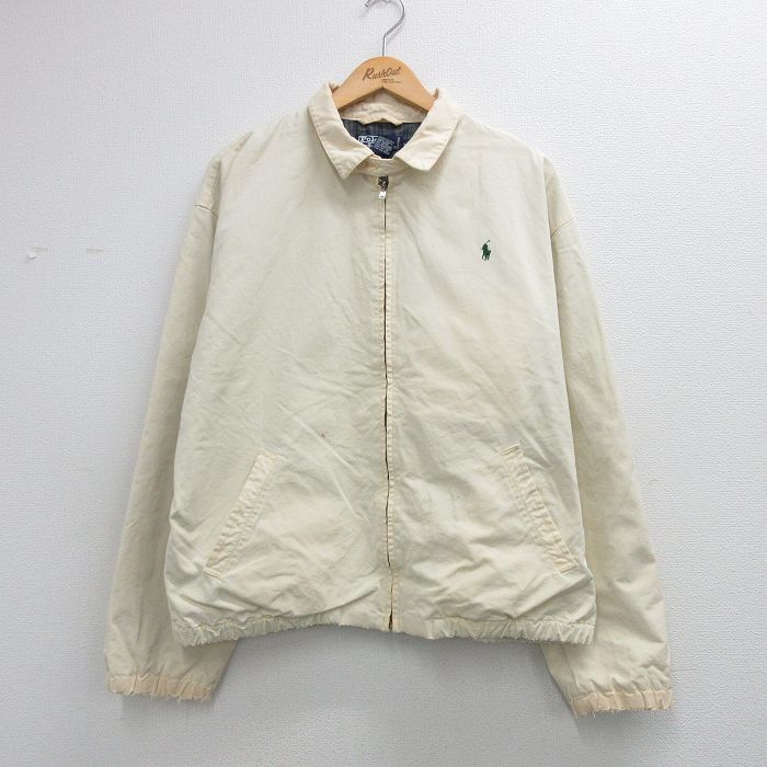 乐天商城 - 【中古】古着 ラルフローレン 長袖 ブランド ジャケット スイングトップ メンズ 90年代 90s ワンポイントロゴ ボロ 大きいサイズ コットン 薄ベージュ 内側フランネル 26apr07