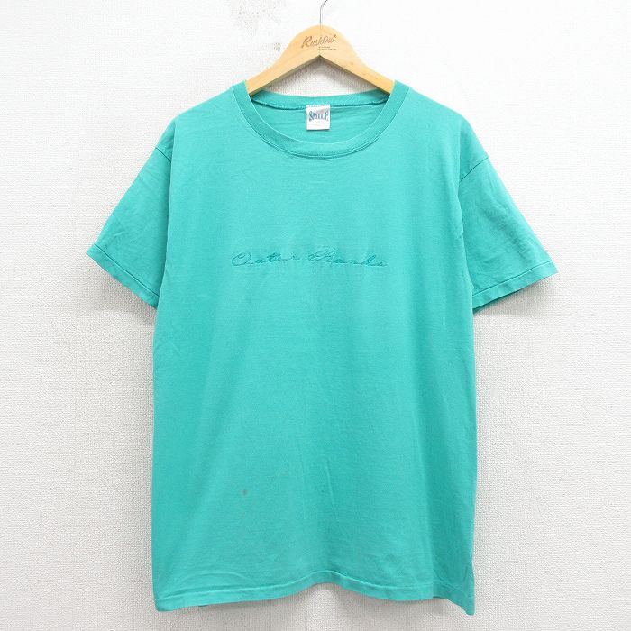 Rakuten - 【中古】古着 90s ヴィンテージ半袖Tシャツ メンズ 90年代 Outer Banks 青緑 クルーネック USA製 コットン アメカジ ストリート カジュアル きれいめ 26apr07