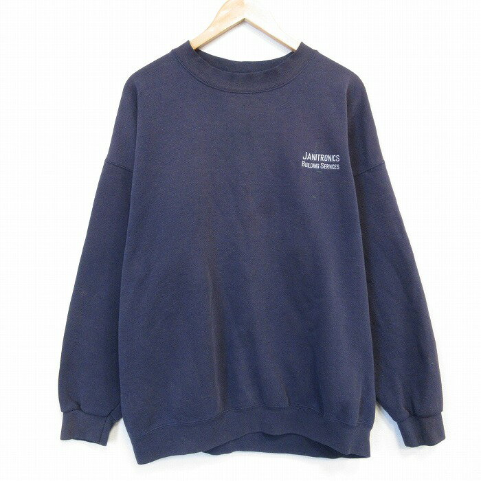 Sweat - 【中古】古着 リー Lee 90s 長袖スウェット トレーナー メンズ 紺 USA製 JANITRONICS クルーネック 大きいサイズ ビッグシルエット アメカジ ストリート カジュアル 26apr08