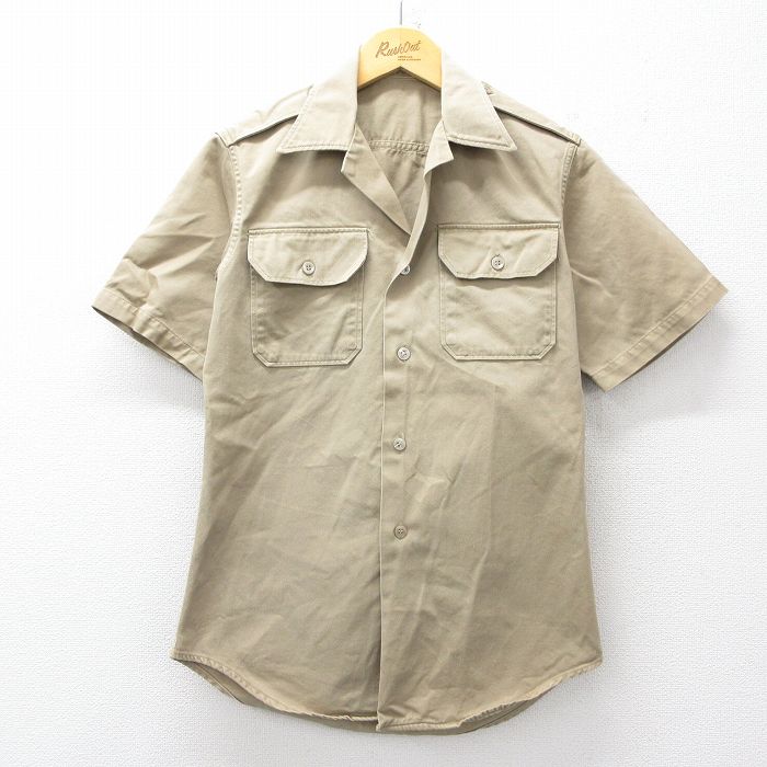 【中古】古着 70s 半袖開襟シャツ メンズ ベージュ Sサイズ相当 ヴィンテージ アロハシャツ カジュアル アメカジ ストリート きれいめ レトロ オールド 2OF