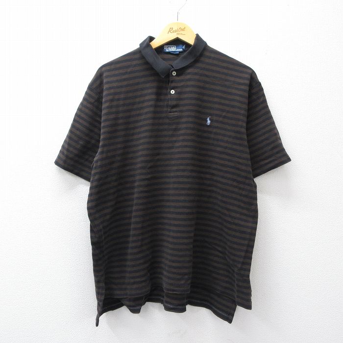 中古 古着 ラルフローレン 半袖 ブランド ポロ シャツ メンズ 90年代 90s ワンポイントロゴ 鹿の子 大きいサイズ コットン USA製 黒他 ボーダー spe 26apr10