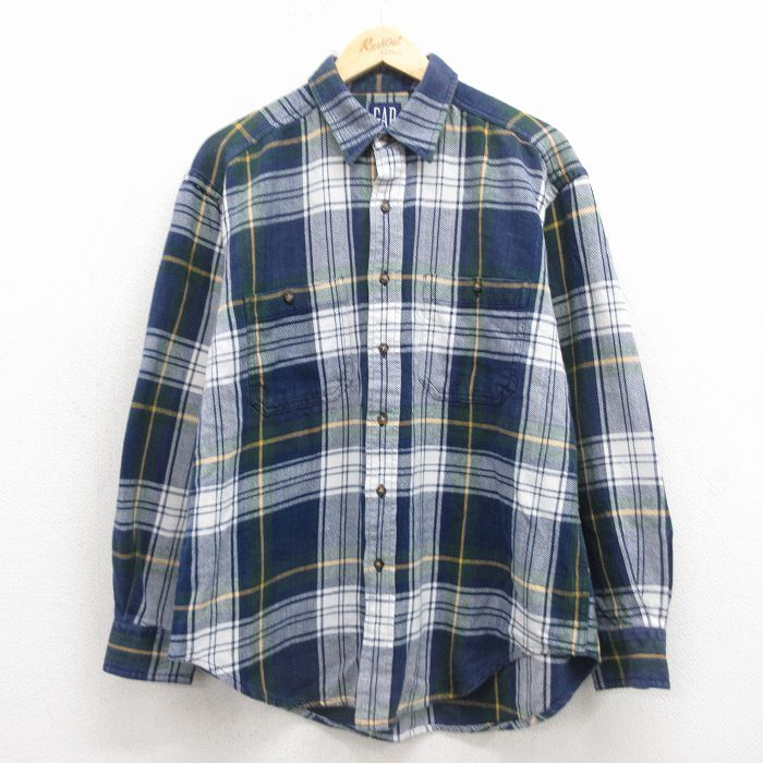 乐天商城 - 【中古】古着 ギャップ GAP 長袖 フランネル シャツ メンズ 90年代 90s コットン 紺他 チェック【spe】 26apr10