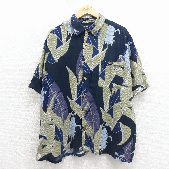 乐天商城 - 【中古】古着 ピューリタン 半袖 ハワイアン シャツ メンズ 00年代 00s 花 大きいサイズ レーヨン 紺他 26apr11