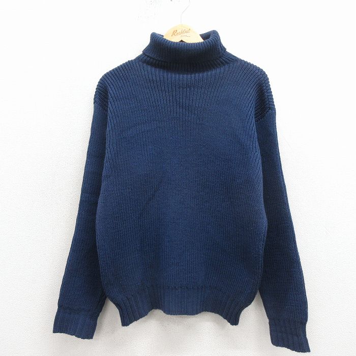 樂天商城 - 【中古】古着 長袖 セーター メンズ 70年代 70s 無地 ウール タートルネック ハイネック イングランド製 紺 26apr11