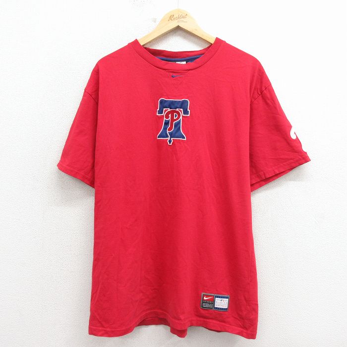 Rakuten - 【中古】古着 ナイキ NIKE 半袖 ビンテージ Tシャツ メンズ 00年代 00s MLB フィラデルフィアフィリーズ 刺繍 コットン クルーネック 赤 メジャーリーグ ベースボール 野球 26apr11