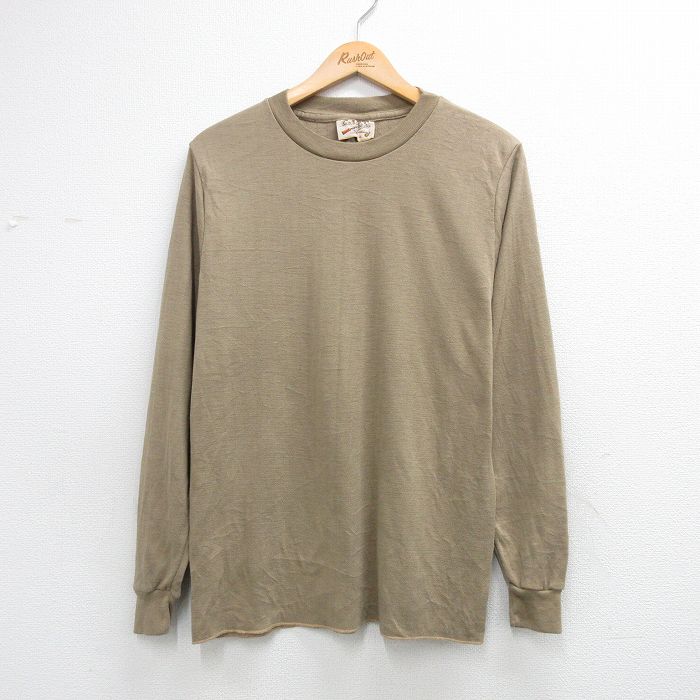 乐天商城 - 【中古】古着 カベラス 長袖 ビンテージ サーマル Tシャツ メンズ 80年代 80s 無地 クルーネック USA製 濃いベージュ 26apr14