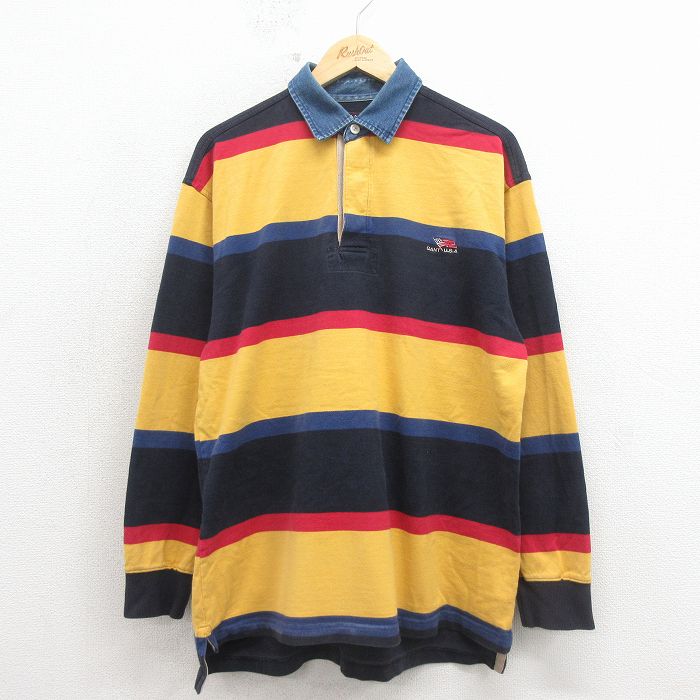 乐天商城 - 【中古】古着 GANT 長袖 ラガー シャツ メンズ 90年代 90s コットン 黄他 ボーダー【spe】 26apr16