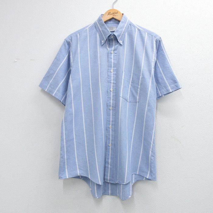 【中古】古着 アロー 半袖 シャツ メンズ 90年代 90s オックスフォード ボタンダウン USA製 薄紺他 ストライプ 26apr16