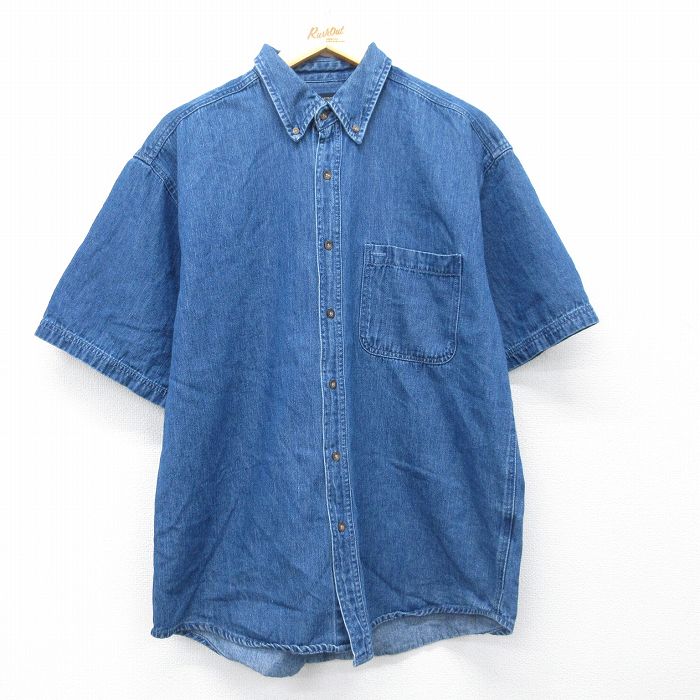 乐天商城 - 【中古】古着 FADED GLORY 半袖 シャツ メンズ 00年代 00s コットン ボタンダウン 紺 デニム 26apr16