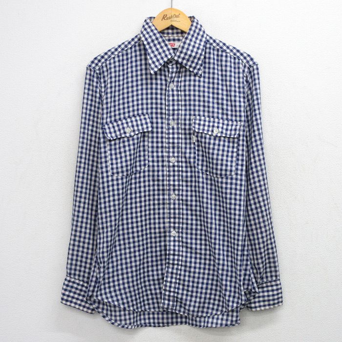 乐天商城 - 【中古】古着 リーバイス Levis 長袖 ブランド シャツ メンズ 70年代 70s 紺他 ギンガム チェック 26apr20