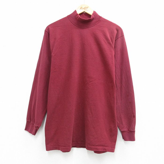 Rakuten - 【中古】古着 長袖 ビンテージ Tシャツ メンズ 90年代 90s 無地 コットン モックネック ハイネック USA製 エンジ 26apr21