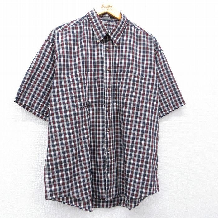Rakuten - 【中古】古着 バンヒューセン 半袖 シャツ メンズ 大きいサイズ エンジ他 チェック 26apr22