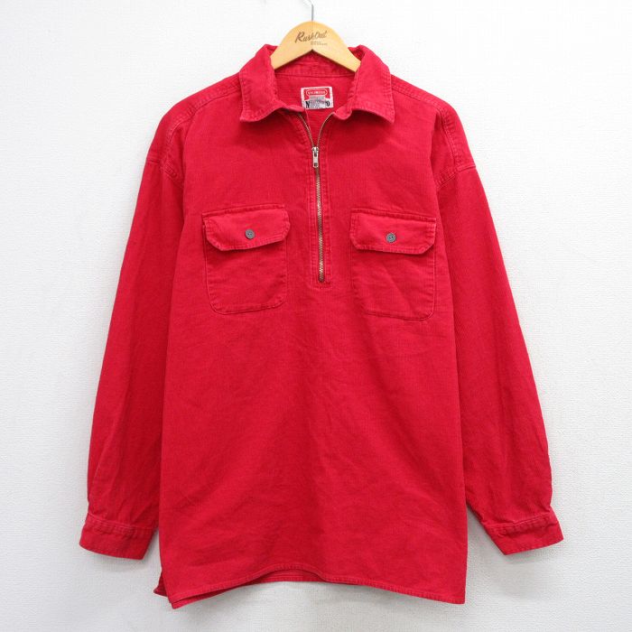 Rakuten - 【中古】古着 マルボロ 長袖 ハーフジップ シャツ メンズ 90年代 90s コーデュロイ 大きいサイズ コットン 赤 26apr23