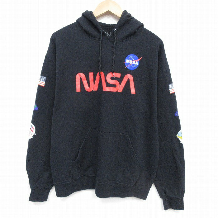 Rakuten - 【中古】古着 長袖 スウェット パーカー メンズ NASA 黒 26apr24