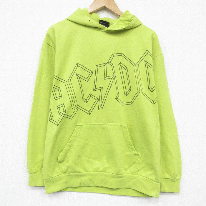 Rakuten - 【中古】古着 長袖 ロック バンド スウェット パーカー メンズ AC/DC 黄緑 26apr24