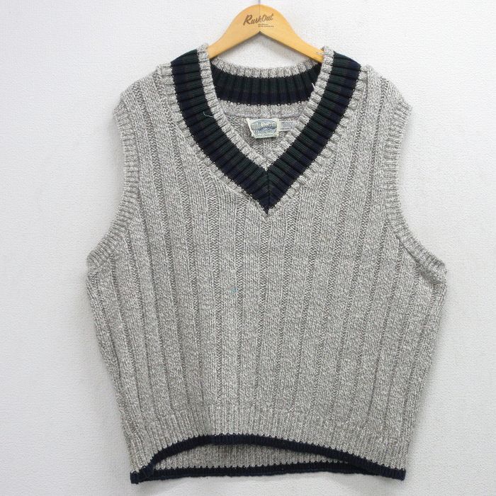 【中古】古着 チルデン ニット ベスト メンズ 90年代 90s コットン Vネック USA製 グレー 霜降り 26apr25