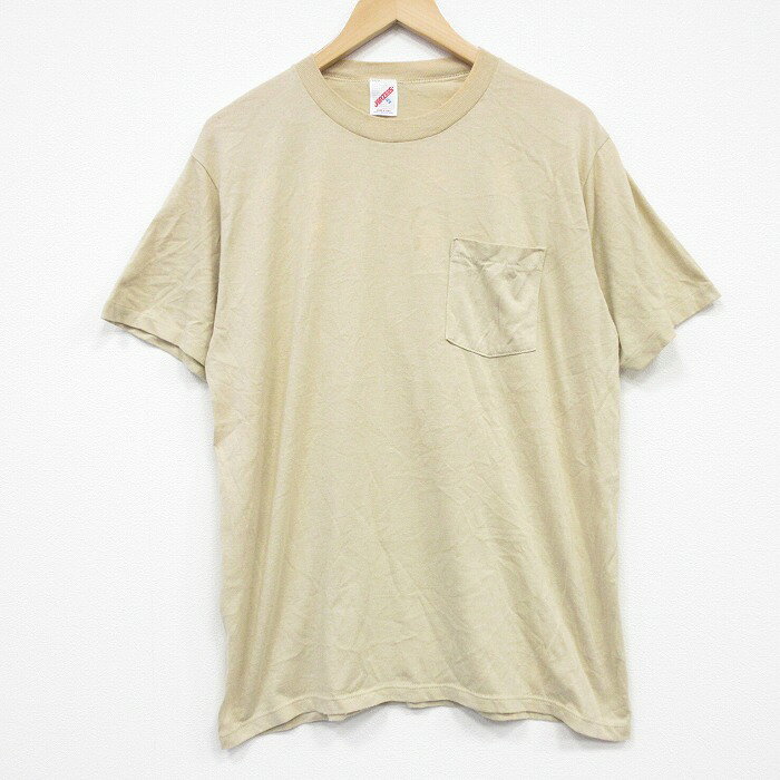 Plain - 【中古】古着 ジャージーズ 半袖 ビンテージ Tシャツ メンズ 80年代 80s 無地 胸ポケット付きコットン クルーネック USA製 ベージュ 26apr25