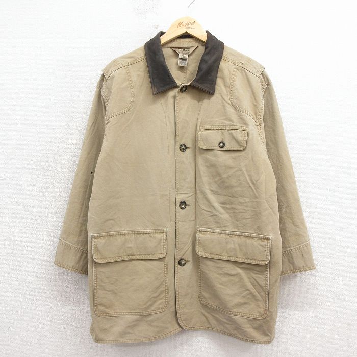 Rakuten - 【中古】古着 エルエルビーン 長袖 ハンティング ジャケット メンズ 00年代 00s 大きいサイズ 襟レザー ベージュ 26apr27