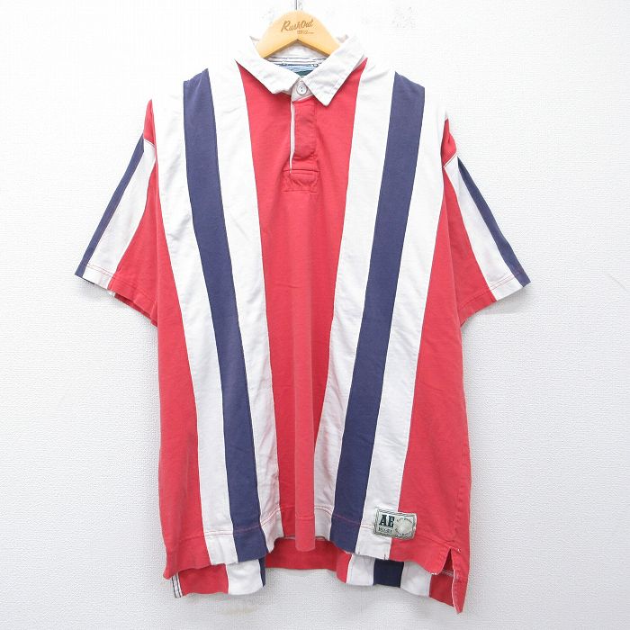 Rakuten - 【中古】古着 アメリカンイーグル 半袖 ラガー シャツ メンズ 00年代 00s 大きいサイズ コットン 赤他 ストライプ 26apr28