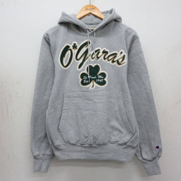 【中古】古着 長袖 チャンピオン Champion リバースウィーブ パーカー メンズ 00年代 00s Ogaras 刺繍 グレー 霜降り 26may01
