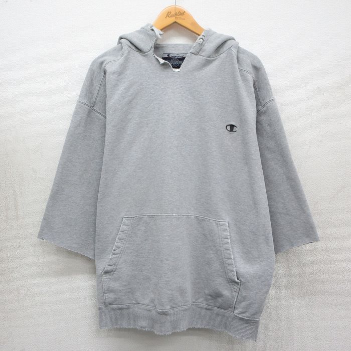 Rakuten - 【中古】古着 7分袖 チャンピオン Champion リバースウィーブ パーカー メンズ 00年代 00s ワンポイントロゴ 大きいサイズ グレー 霜降り 26may01