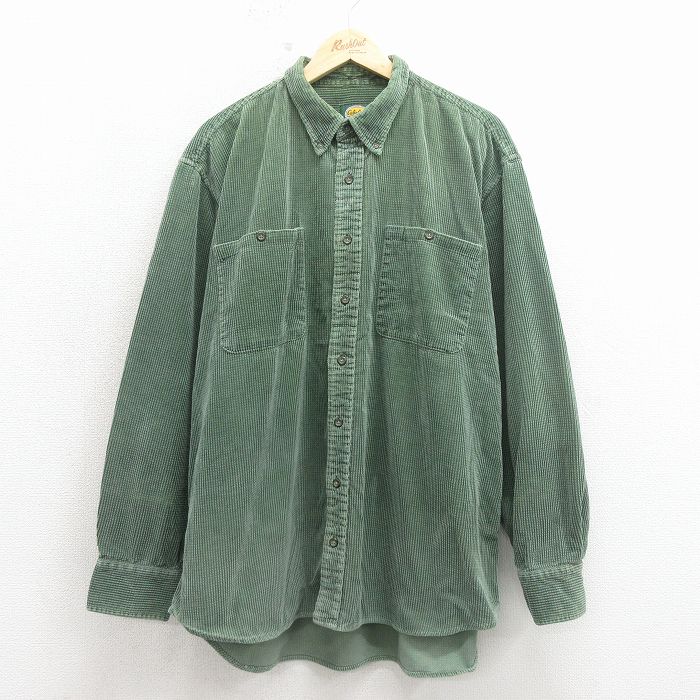 Rakuten - 【中古】古着 カベラス 長袖 シャツ メンズ 00年代 00s コーデュロイ 大きいサイズ ロング丈 コットン 緑 26may01