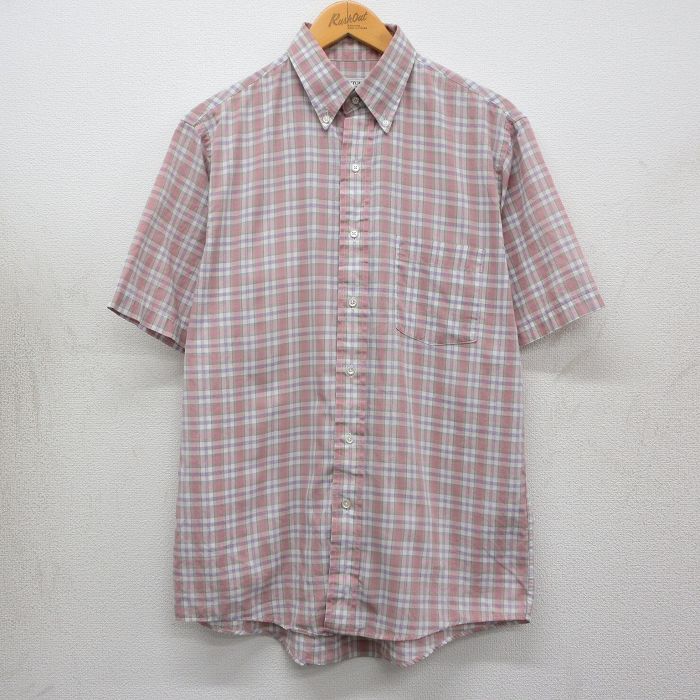 乐天商城 - 【中古】古着 アロー 半袖 シャツ メンズ 90年代 90s ボタンダウン USA製 ピンク他 チェック 26may01