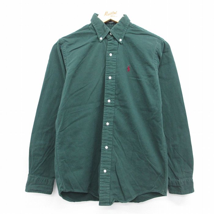 Rakuten - 【中古】古着 ラルフローレン 長袖 ブランド シャツ メンズ ワンポイントロゴ コットン ボタンダウン 緑 26may07